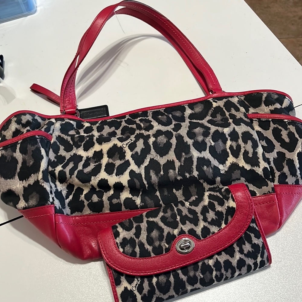 Red & Leopard Print Matching Coach Hobo and Wallet